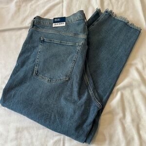 NEW Old Navy 22 Extra High Rise Sky-Hi Straight Jeans Raw Hem